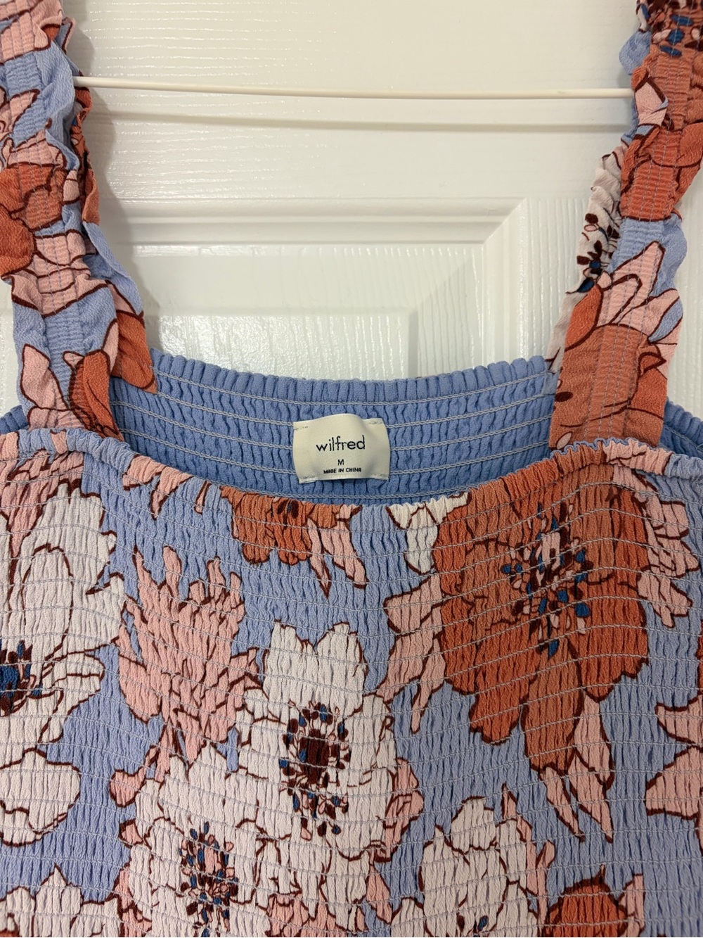 Wilfred Periwinkle Floral Smocked Tank with Rust & Blush Blooms